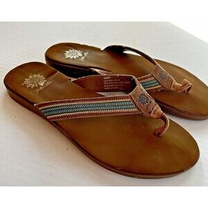 Yellow Box Flip Flops Dainty Rainbow Metallic Beaded Strap Shoes Womens Size 9.5